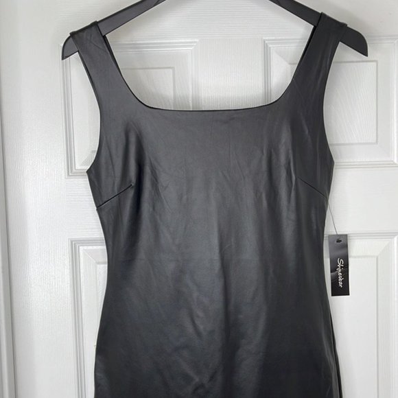 Shineatar Black  Faux Leather Dress Size: L - Picture 2 of 8